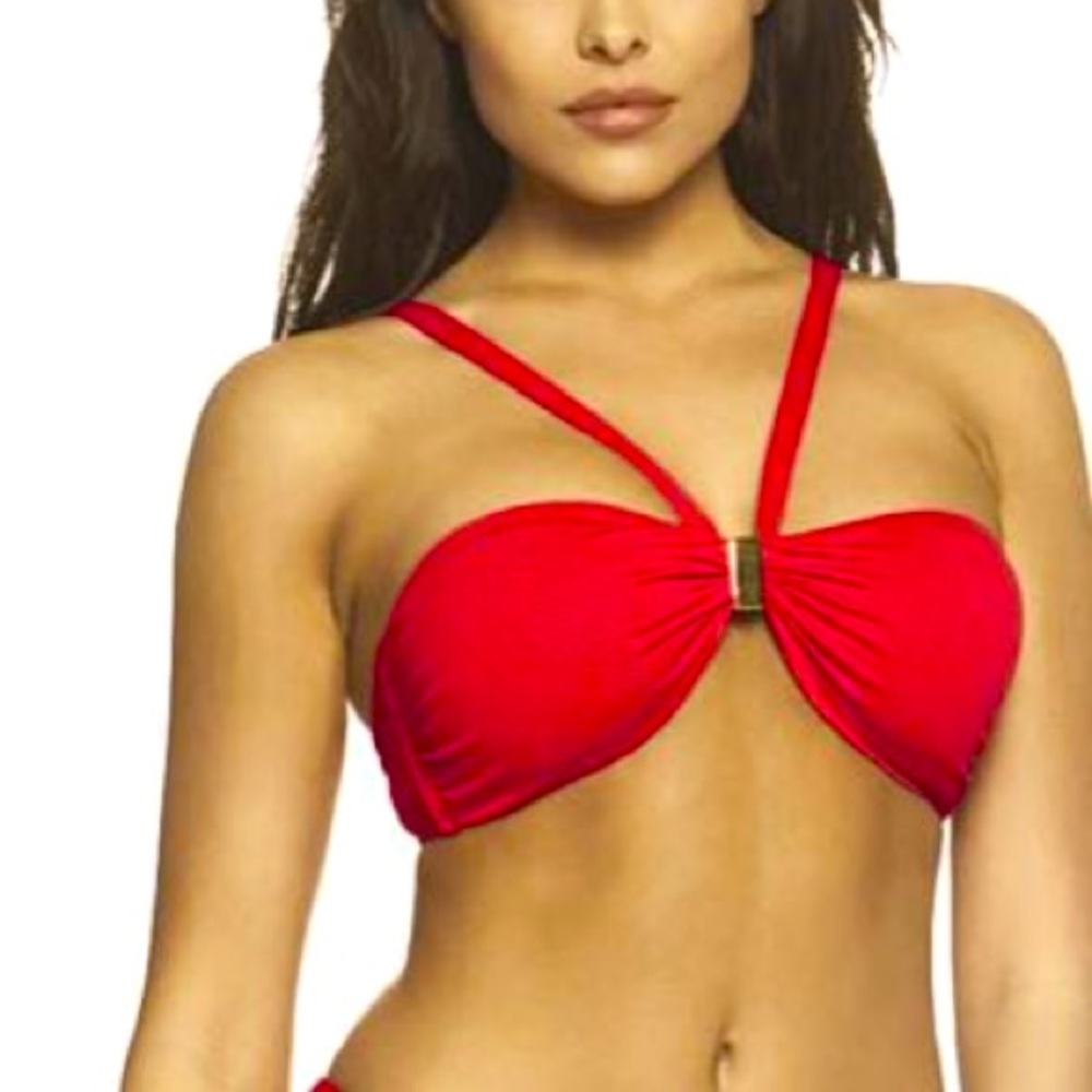RISE CITY SWIM *Remy* pink red convertible bandeau halter bikini top M L